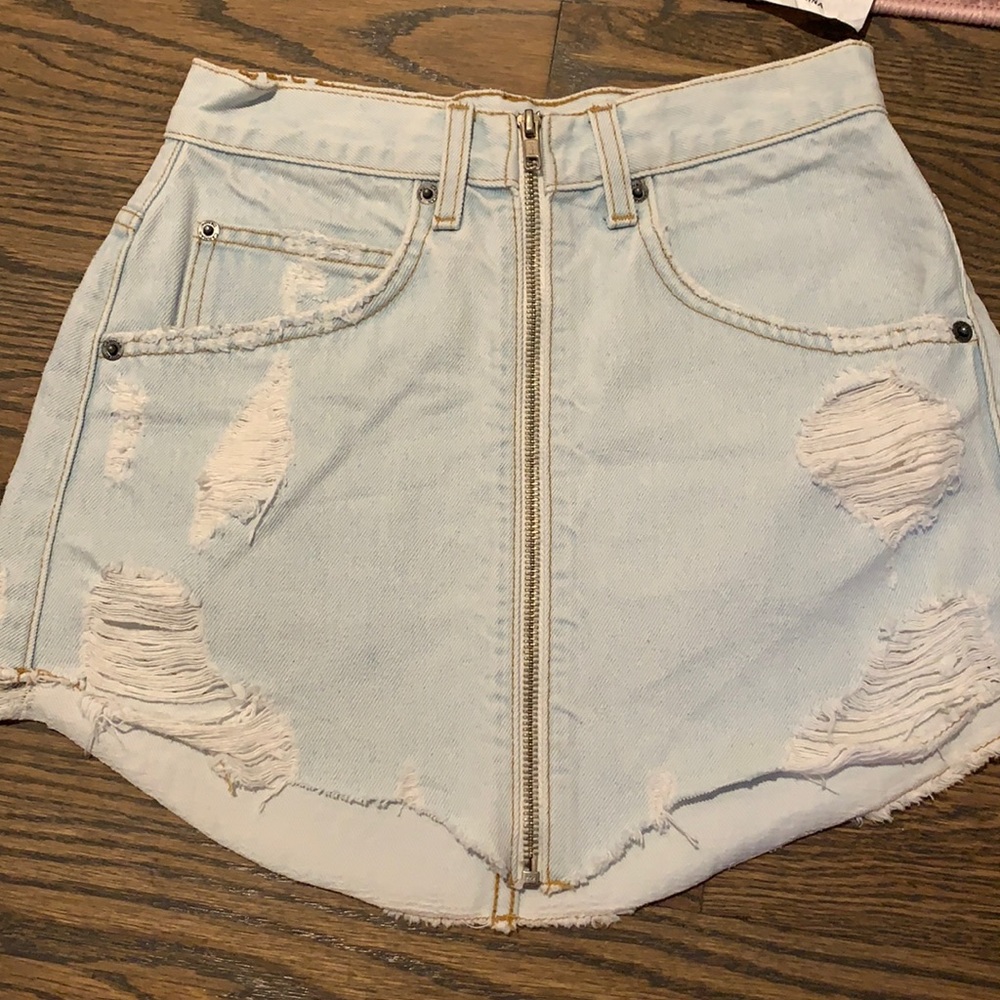 car at denim jean skirt